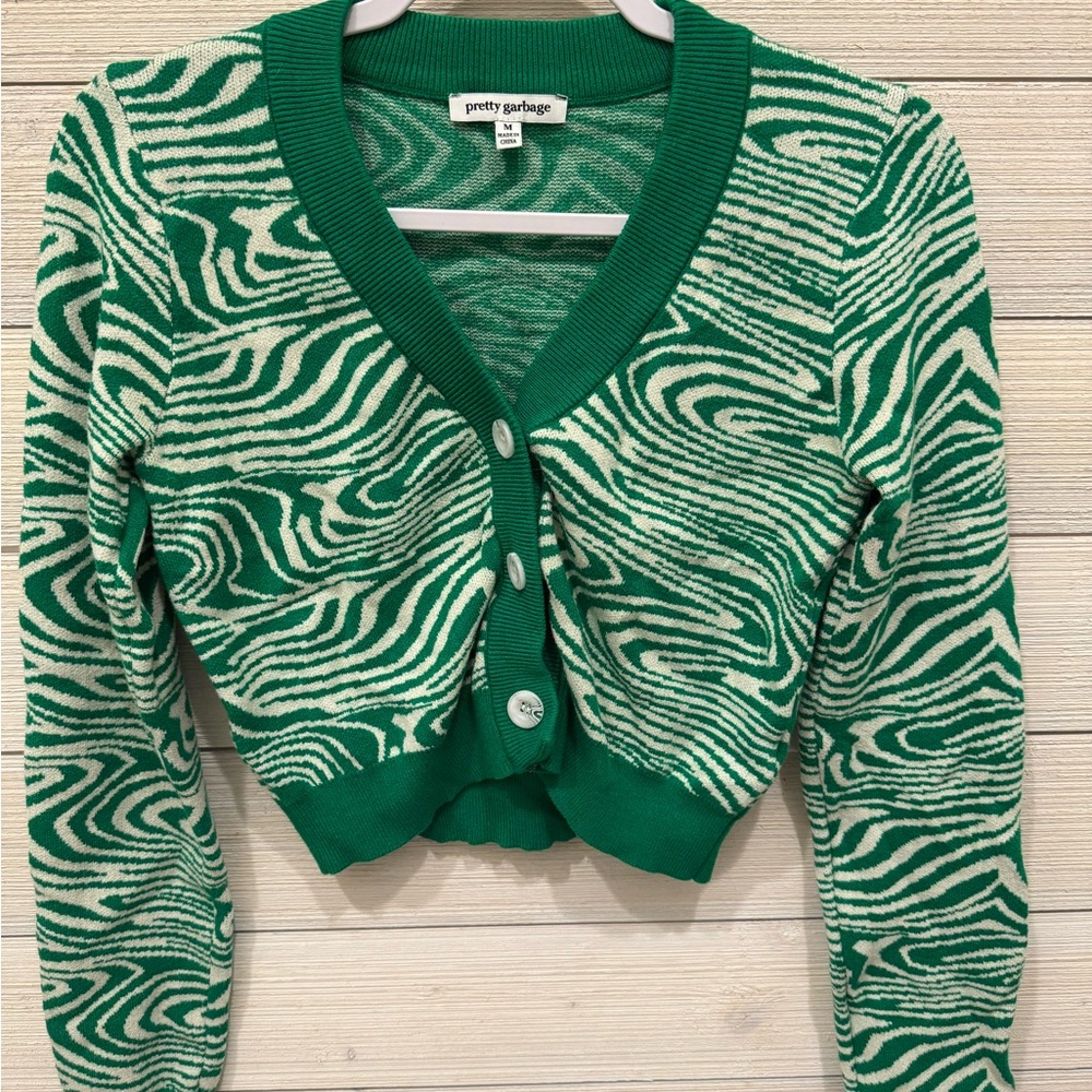 Pretty Garbage Green Patterned Women's Cardigan